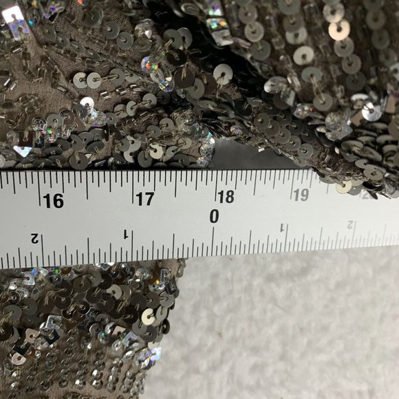Vtg Scala Sequin Dress Womens 12 Metallic 100% Silk V-Neck Long‎ Sleeve Back Zip - Picture 7 of 11